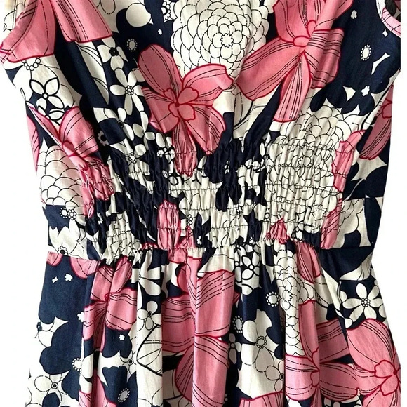 STONE FLOWER NWOT SLEEVELESS SMOCKED FLORAL FIT & FLARE DRESS PINK BLUE | SMALL - Picture 7 of 10